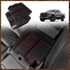 Muslogy Center Console Organizer Compatible with Ford Ranger 2024 2025 2026 & Raptor Accessories Two-Layer Storage Box Insert Tray Secondary Storage Divider Armrest Tray ABS Material Glove Box (Red)