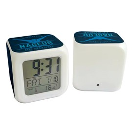Fabulous Blue Cube Alarm Clock with Lighting - The World's Best Swimmer for Swimming in the Pool - 7.8 x 7.8 x 7.8 cm - Retro Lighting Multicolour LED