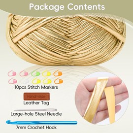 Metallic T-Shirt Yarn for Crochet 2 x 100g Chunky Crochet Yarn with 7mm Hooks, Perfect for Crochet Projects, Beginners, Friendly Elastic Fabric for DIY Crafts