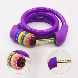 GOLDPOOL Kids Bicycle Cable Lock Colorful High Security 5 Digit Cable Lock 110cm Long Purple