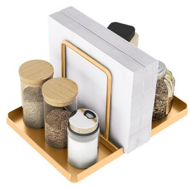 Audmore Gold Napkin Holder for Table, Metal Napkin Storage with Salt and Pepper Shakers Caddy for Dining Table Decor