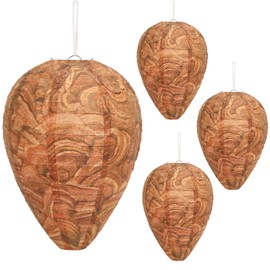 DECYOOL 4 Pack Paper Wasp Nest Decoy Hanging Wasp Nest Stay Away from Wasps Hornets Yellow Jackets(Reddish Brown)