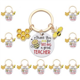 PHAETON 10PCS Teacher Appreciation Keychain with Bee Theme, Honeycomb Charm, Bee Keychain Inspirational Keyring Gifts Teacher Keyring Appreciation Gifts