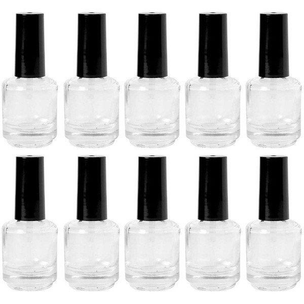 10 Pcs 15ml Glass Nail Polish Bottles Empty Refillable Nail Polish Bottle Containers with Brush Cap for Nail Art Sample (Transparent)