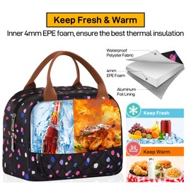 HOMESPON Insulated Lunch Bag for Women Men Work Adult Cooler Bag Lunch Box Container (Colorful Dots)