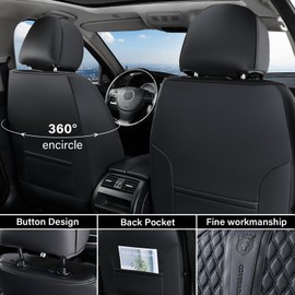 Coverado Leather Seat Covers for Car, Waterproof Front Car Seat Covers with Lumbar Support Universal Fit for Most Sedans SUV Pick-up Truck(Black&Gray)