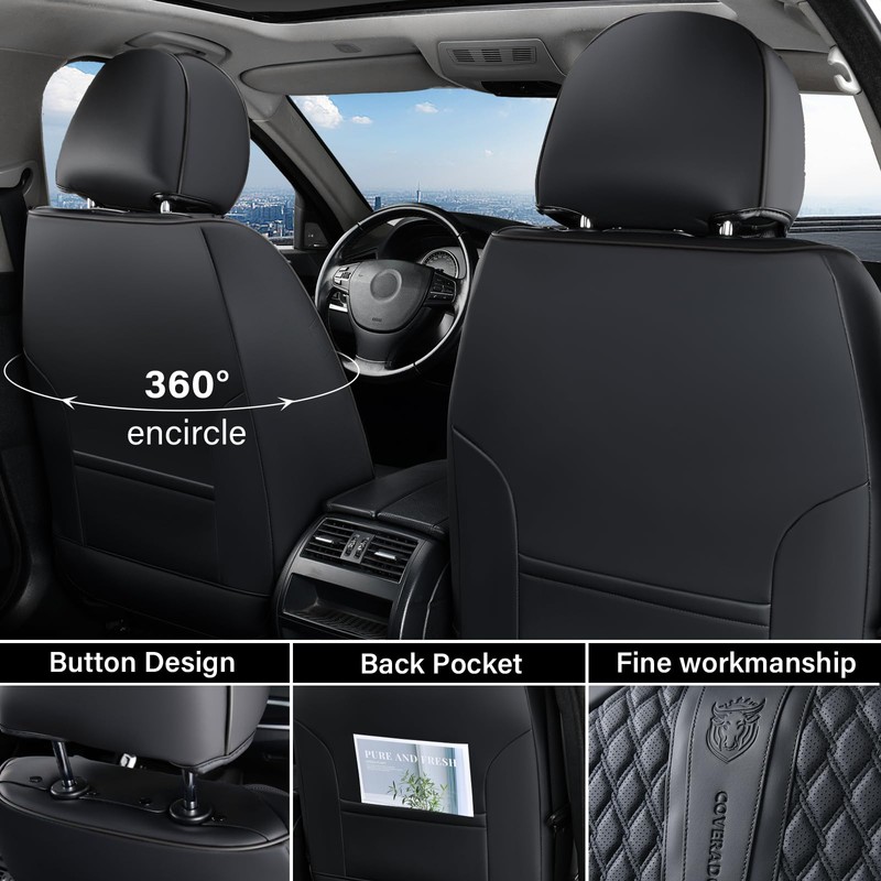 Coverado Leather Seat Covers for Car, Waterproof Front Car Seat