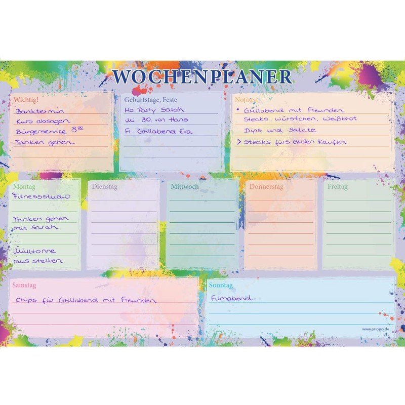 PRICARO A4 25 Sheets Multi Coloured Splash Weekly Planner -