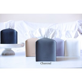 Tissue Box Cover Holder with Bottom Belt by Carrot's Den - PU Leather Decorative Organizer for Bathroom, Car, Office | Charcoal, Square
