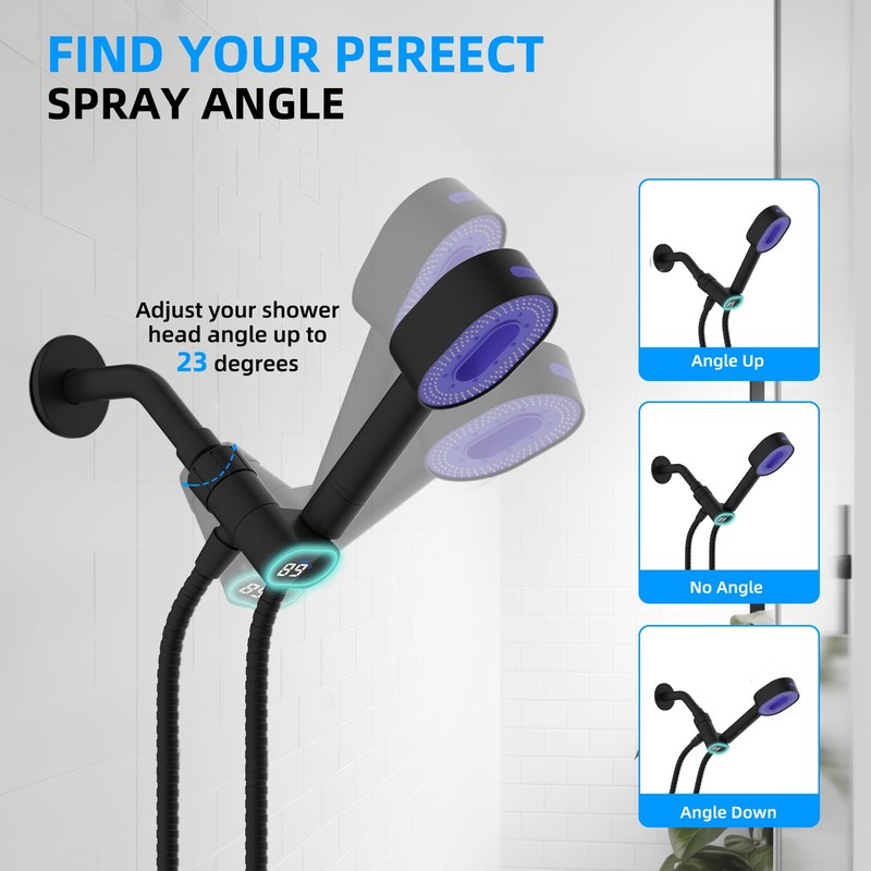 Hibbent Upgraded Metal Shower Head Holder with LED Display Shower