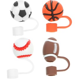 Tapas para Pajitas Decorativas de Pvc Diseño Deportivo Adorable, Paquete de 4 Piezas para Distinguir Pajitas en Fiestas Deportivas