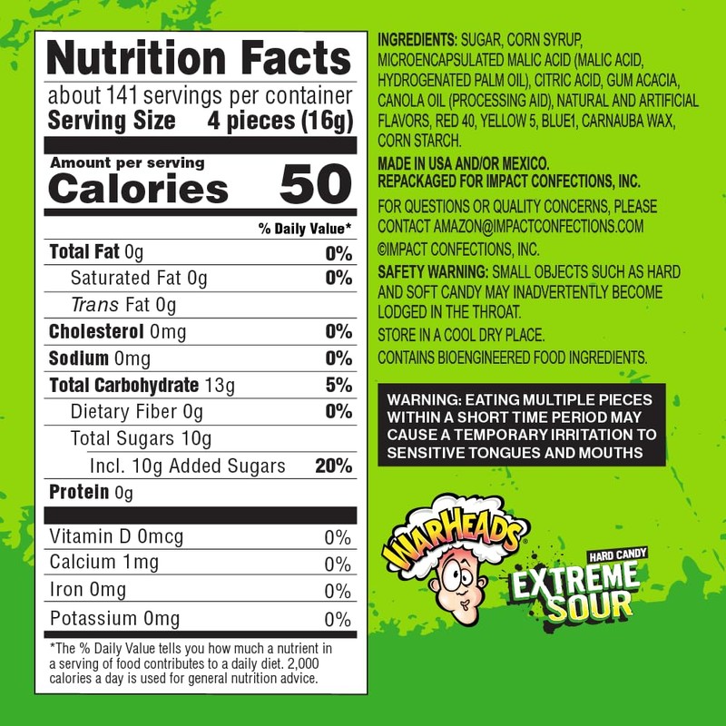 WARHEADS - Extreme Sour Hard Candy - Assorted Fruity Flavors