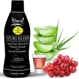 Nzuri Elixir Hair Skin & Nail Vitamin For Dry, Dull, Lifeless, Thinning, Breaking and Damaged Hair - 3 Bottles 32oz 90 Days Hair Growth Challenge + 1 FREE Nzuri Elixir Hair Growth Nourishing Oil.