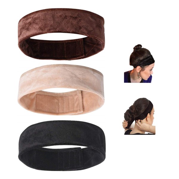 sansheng 3 Pack Wig Grip Band，Velvet Headband Scarf Head Hair Band Extra Hold Wig Adjustable Fastern,Stretch Cotton headband（3 colors）