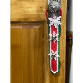 Christmas Decor Bell Doorknob Hanger Snowflake Red Green White 2 x 13.5