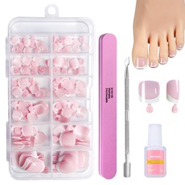 French False Toenails Set - 120pcs Square Toe Nails Short with Nail Glue - Press on Nails for Toe - Toe Nail Tips Pink Fake Toe Nails - Full Cover Stick on Toenails for Women Girls Nail Art Manicure