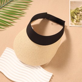 MILAKOO Womens Sun Visor Hut Einstellbare Breite Krempe UV-Schutz Faltbar Stroh Strand Hut für Pferdeschwanz