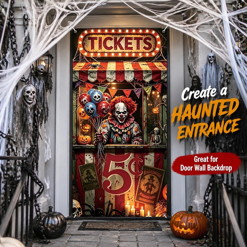 Halloween Garage Door Decoration, 79 x 35.4 Inch Clown Ticket