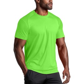 Zengjo Workout Shirts for Men Quick Dry,Moisture Wicking Athletic T-Shirts for Gym Running Sports Exercise(Neon Green,Medium)