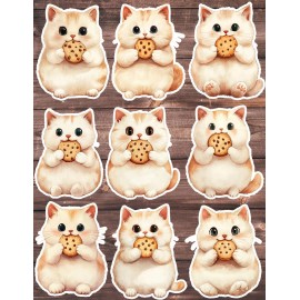 Handmade Cat Eating Cookie Die Cut Vinyl Stickers Set Scrapbooking Laptop WaterBottle