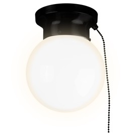Ultralux 6" Utility LED Glass Flush Mount with Pull Chain - Globe Light Fixture - 500 Lumens 3000K Light Fixture for Closet, Pantry, Shed, Laundry Room - ETL-Certified (Matte Black, 1-Pack)