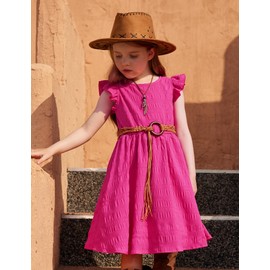 Arshiner Cute Dresses for Girls Ruffle Sleeve A-Line Costume Dance Midi Dress（7-8Years, Rose Red）