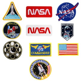 Iron-On Patches, Pack of 10 Iron-On Patches with Astronaut Pattern, USA Flag, NASA Patches, for Clothes, Crafts, Individual Badges