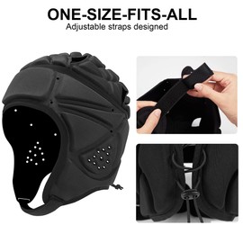GOHASPW Rugby Helmet Football Headguard Black Soft Shell Helmet Soccer Headgear