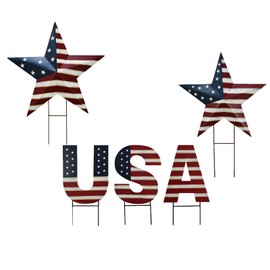 Metal Barn Stars Garden Stake Hanging Star Ornament American Flag Yard Sign USA Lawn Decoration Indoor Outdoor Patriotic Decor for July 4th Independence Day Memorial Day Party (USA+22"+16.5")