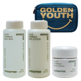 Innisfree Olive Vitamin E Real 3-piece set (skin + lotion + cream) + GOLDEN YOUTH pouch (blue) included / 이니스프리 올리브 비타민 E 리얼 3종구성(스킨+로션+크림)+GOLDEN YOUTH 파우치(블루) 증정
