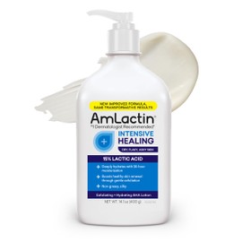 AmLactin Intensive Healing Body Lotion - Therapeutic Lotion for Extremely Dry Skin - No-Scrub Exfoliator and Moisturizer with 15% Lactic Acid AHA and Ceramides, 14.1 oz (Packaging May Vary)​