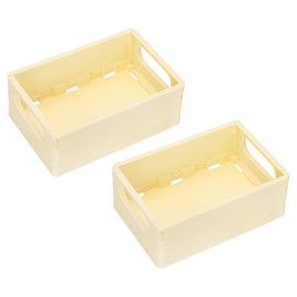 PATIKIL Collapsible Basket, 2 Pcs 9.8 x 6.5 x 3.7 Inch Stackable Storage Crates Foldable Plastic Baskets Desk Organizing Container for Home Kitchen Office, Light Yellow