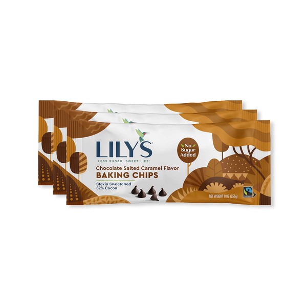 LILY'S Chocolate Style Salted Caramel Flavored No Sugar Added Baking Chips, Gluten Free, Bulk, 9 oz Bags (12 Count)