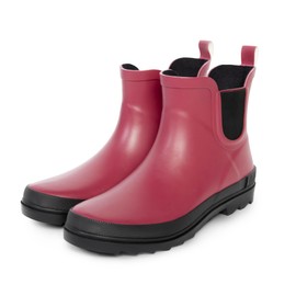 ShedRain Chelsea Rain Boot, Waterproof Ankle Rainboots for Women, Slip-Resistant Rubber Sole, Cranberry/Black