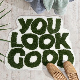 UNIBATH You Look Good - Alfombra de baño Verde Divertida y Bonita decoración de baño, Alfombra pequeña y Fresca, Antideslizante, de Microfibra Lavable, Absorbente, 25 x 21 Pulgadas