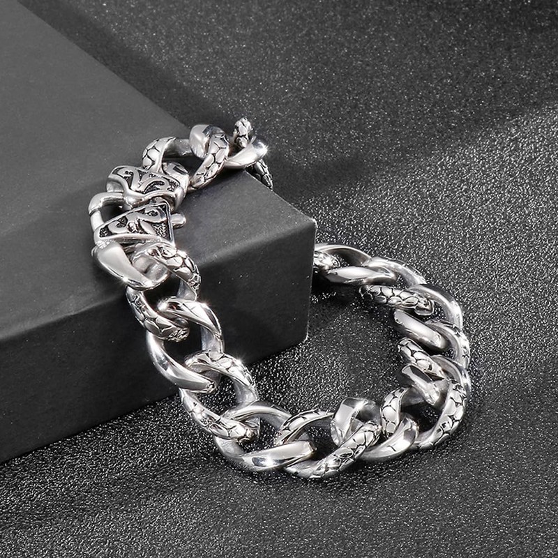 ULLMYYL Men’s Titanium Cuban Link Bracelet, Dragon & Snake Pattern