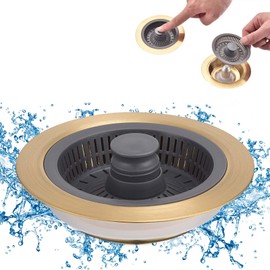 iAnomla Kitchen Sink Strainer, Upgraded 3 In 1 Pop Up Sink Drainer Plug, Kitchen Sink Strainer And Stopper Combo, Stainless-Wrap Shell, Anti-Clogging And Prevent Odors-Sinks Depth > 30mm (Gold)