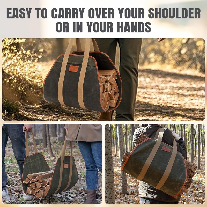 INNO STAGE Firewood Carrier Firewood Bag Heavy Duty Waxed Canvas