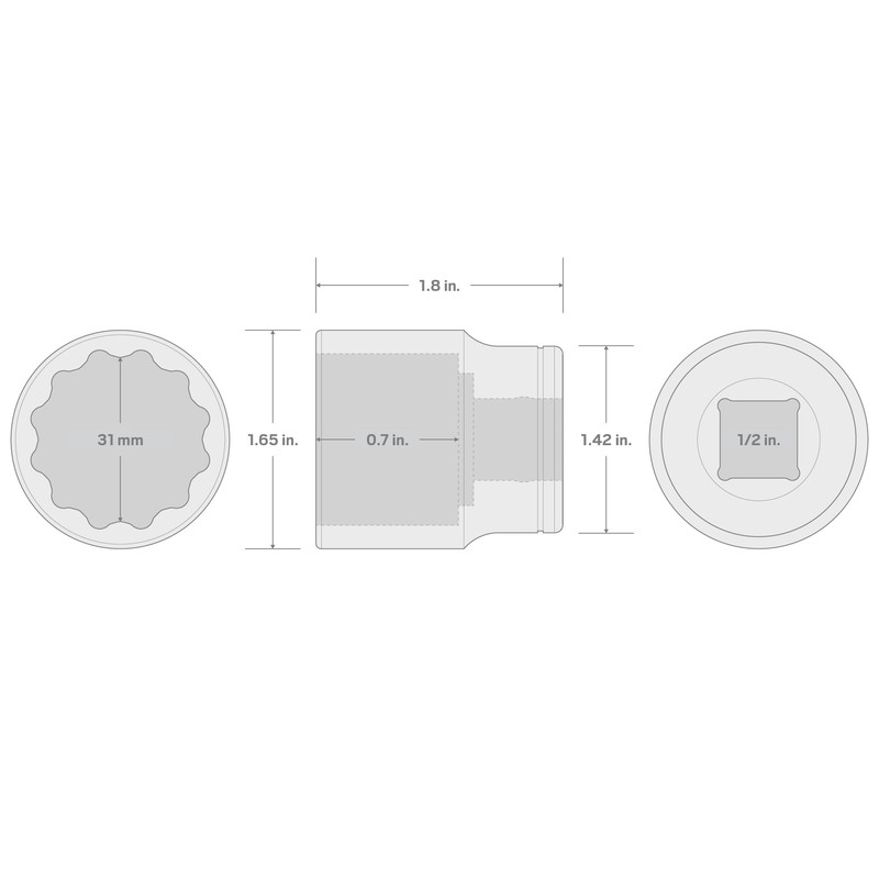 TEKTON 1/2 Inch Drive x 31 mm 12-Point Socket |