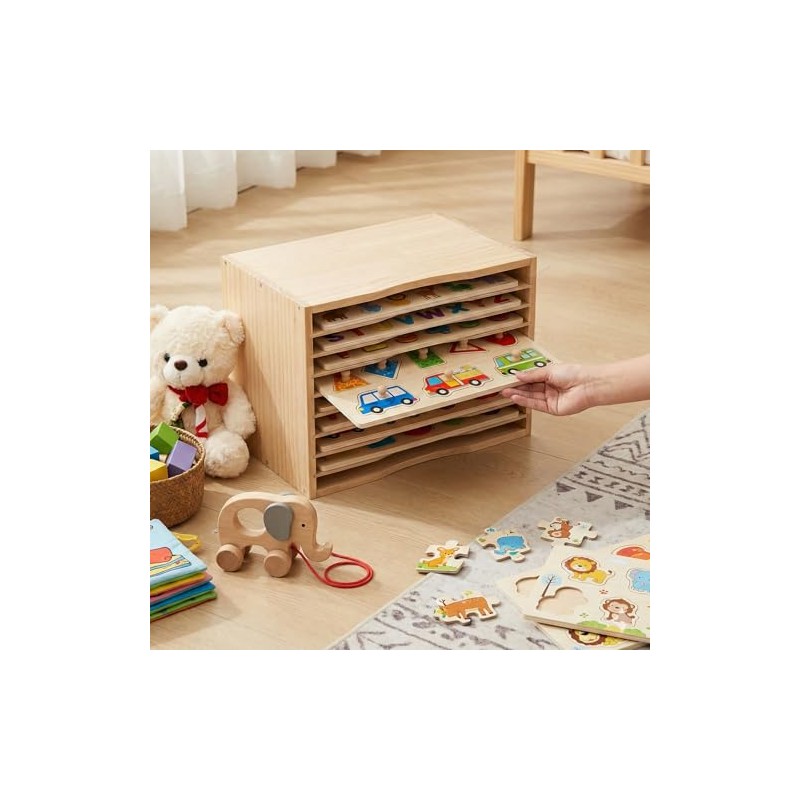 Wooden Puzzle Holder Rack, 7-Tier Puzzle Storage Shelf with Removable