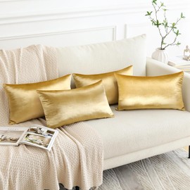 OTOSTAR Set of 4 Decorative Throw Pillow Covers Soft Velvet Solid Pillow Cases Luxury Cushion Covers Case for Sofa Car Patio Bedroom Living Room 12x20 Inch, Gold