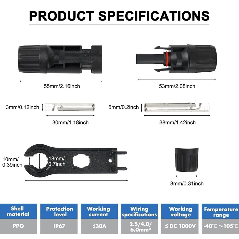 DYVIAHOME MC4 Solar Connectors Kit - Solar Panel Cable Connectors