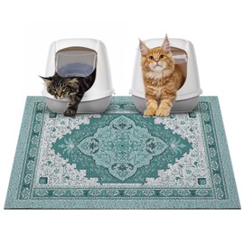 Glittme Cat Litter Mat with Non-slip Bottom Litter Box Mat Waterproof Litter Trapping Mat Easy to Clean Washable Cat Food Mat for Kitty,L