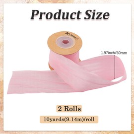 CABODYALS 2 Rolls 19.29M 50mm Pink Crinkled Ribbon Soild Silk Like Wrinkled Polyester Crinkle Pleated Rustic Fabric Ribbons Bulk with Spool for Sewing Making Crafts Wedding Bouquets Home Decor Diy