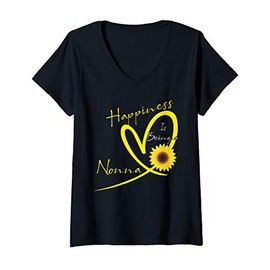 Womens Happiness Is Being A Nonna Sunflower Heart V-Neck T-Shirt