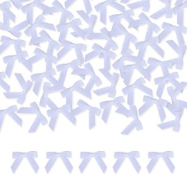 Meseey 100 Pcs 1.5 Inches Premade Craft Bows Self Adhesive White Satin Ribbon Bows for Treat Bags Gift Wrapping Basket Wedding Baby Shower Brithday Party(White)