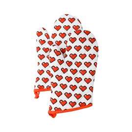 Heat Resistant Oven Mitts - Quilted Kitchen Gloves - Red Heart Design Pattern