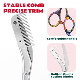 DINNAT Stainless Steel Eyebrow Trimmer with Comb, Facial Grooming Scissors Kit, Professional Precision Eyebrow Trimmer Scissors,Perfect for Gifts for Men and Women (Black-A)