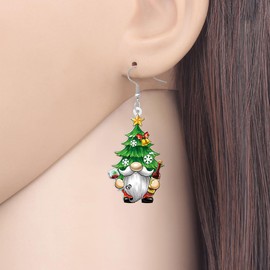 HUAGEO Acrylic Christmas Tree Cartoon Dwarf Earrings Antler Santa Claus Candy Dangle Charms Jewellery For Women Festival Gifts Decoration (Green)
