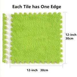 12 Pcs Shaggy Interlocking Foam Carpet Tiles - 12" x 12", 12 Sq,Ft Kids Carpet Squares Protective Floor Mats Crawling Exercise Area Rugs for Children Room, Home or Classroom Use, Green